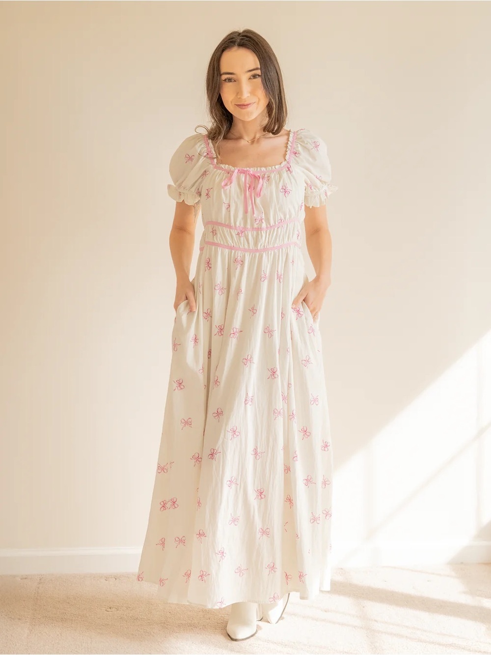 Coquette Charm Bow Print Maxi Dress New with Tags - Picture 5 of 6